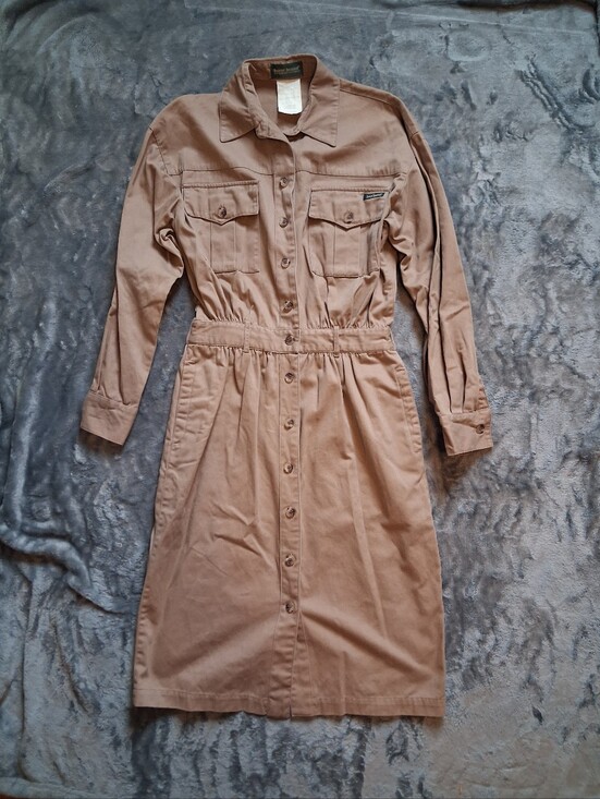 Harve Benard Dresses & Skirts - Harve Benard Shirt Dress Taupe Button-Front Utility Size 10 Vintage 80s